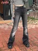 レディースパンツジャテヴィンテージソリッドフレアジーンズ女性Y2Kグランジストリートウェアポケット