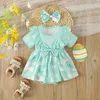 Kız Elbise Bebek Kız Kız Romper Elbise Paskalya Daisy Baskı Kısa Kollu Bowknot Bodysuits Kafa Bandı ile Yaz Kıyafetleri