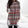 Casual Dresses Autumn Pullover Christmas Elk Dress Woman Streetwear Print Plaid Långärmad mantel Elegant Mid Pocket Top Fashion