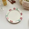 Borden 8,5 inch keramische plaat Koreaanse stijl cartoon fruit bloemen rond huishoudelijk servies ontbijt cake dessert toast worst