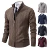 Giacca ispessita da uomo autunno e inverno caldo trend line cappotto maglione cardigan lavorato a maglia con colletto rialzato 240125