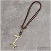 Ожерелья с подвесками, бронзовое ожерелье с изображением жирафа, регулируемая кожаная цепочка для женщин и мужчин, хип-хоп, модные ювелирные изделия, подарок, Прямая доставка Pe Dhh4U