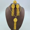 Ensemble de bijoux de dubaï pour femmes, collier et boucles d'oreilles, pendentif avec pompons en cuivre, anneaux de couleur or, Nigeria, bijoux de fête de mariage africain, cadeau