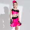 Сценическая одежда, 2024 год, детский костюм для латинских танцев, топ для девочек с розовыми бриллиантами, юбки, детская одежда для выступлений, чача, сальса, SL8285