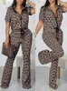 Calças femininas de duas peças 2024 conjuntos de mulheres impressão geométrica zip up top cordão conjunto outifits moda fatos de treino casual t roupa feminina