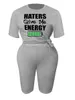 LW Plus Size Haters Give Me Energy Letter Print Shorts Set 2PCs Vêtements pour femmes Costumes décontractés TOPSPANTS quotidiens Tenues assorties 240127