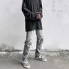 Jeans pour hommes High Street Feng Shui lavé trou collé tissu pantalon à carreaux coupe ajustée petit pied marque mince élastique mendiant