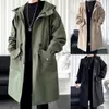 Long Trench Coat Jacket For Men Autumn Spring Hip Hop Japanese Coats Streetwear Male Hooded Army Casual Jackets Cardigan 240118