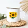 Tassen Peace Love Sunflower Elephant Print Kreative Kaffee Teetasse Getränke Wasser Milch Emaille Tasse Vintage Griff Trinkgeschirr Geschenke