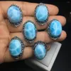 Cluster Rings 1 Pc Fengbaowu Natural Stone Larimar Oval Cabochon Ring 925 Sterling Silver Fashion Jewelry Gift For Women