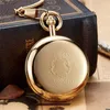 Pocket Watches Luxury Sliver Mechanical Watch Men Women Clock Skeleton Dial Flip Golden Color Double Dual Case Copper FOB Chain