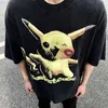 Men's T-Shirts SAINT MICHAEL CHO Pikachu distressed short sleeved Vintage trendy American washed T-shirt for men