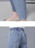 Vintage wysokiej talii kostki niebieskie dżinsy harem elastyczne dżinsowe spodnie duże rozmiar 4xl kobieta jogger vaqueros swobodne workowate Spodnie 240131