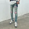 Jeans da uomo Street Fashion Uomo Retro lavato blu elastico elasticizzato skinny fit strappato rosa rattoppato pantaloni di marca hip hop