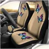 Housses de siège de voiture Ers Tan Set avec des papillons lumineux violets et bleus adaptés à la plupart des sièges baquets Girly Protectors Drop Delivery Automobil Otq5G