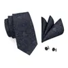 Hi-Tie Noir Classique Paisley Design Luxe Soie Hommes Cravate Cadeau Pour Hommes Cravate Mode Cravate Chaîne Hanky Boutons De Manchette Ensemble De Mariage 240124