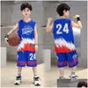 Jerseys meninos verão quickdry basquete esportes ternos 414 anos sem mangas vsetshort calças 2 pcs conjuntos crianças roupas 230613 dro dh4uj