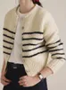 HELIAR Women Singlebreasted Knitted Cardigan Sweater Coat Long Sleeve ONeck Striped Casual Knitwear Autumn 240127