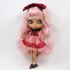 ICY DBS Blyth Doll 16 bjd joint body dark skin matte face purple mix pink hair toy 30cm girls gift 240129