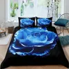 Conjuntos de ropa de cama Juego de funda nórdica de rosa azul Tamaño king 3D Impreso Flor Flores Día de San Valentín Edredón de poliéster botánico