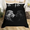 Beddengoedsets Leeuw Dieren Dekbedovertrek Bliksempatroon Jungle Wildlife Grijs Zwart Bed voor tieners Jongens Jongeman Decoratiekamer