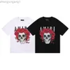 Designer Amris Camiseta estilo rosa caveira estampa dupla gaze solta encaixe jovem casal camiseta de manga curta com base