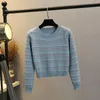 Women Stripes Knit Jumper Women Casual Sweater Spring Summer Soft Stretch Ol Tops Knit Pullovers Knitwear Large Size S-2xl 240202