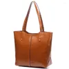 Sacos de noite Mulheres Leathet Tote Óleo Cera Bolsa De Couro Estilo Europeu e Americano Feminino Zipper Ombro Shopper Bag em 2024