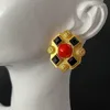 Boucles d'oreilles pendantes Style Vintage, Clip d'oreille polygonal rouge moyen ancien haut de gamme croix noire sans trous