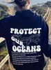 Hoodies femininos protegem nossos oceanos respeitam a impressão local mulheres moletom com capuz manga comprida tendência moletom bolso casual feminino top de algodão