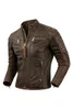 Veste en cuir naturel pour hommes première couche en cuir de veau col montant veste de moto rétro veste en peau de vache marron vêtements de motard pour hommes 240126