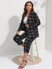 Finjani Plus Size Women Blazers Plaid Button Front Suit Sets Casual Blazer Cropped Pants Autumn And Winter Clothing 240130