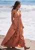 Canwedance Sommer Strand Kleid Ärmellose Baumwolle Maxi Kleider Boho Stil Einfarbig Spitze Rüschen Sommerkleid Mujer Vestidos 240131