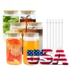 CA USA Warehouse wholesale 16oz Clear Frosted Sublimation Blanks Glass Can Shaped Beer Glass tumbler with bamboo lid and straw g0207