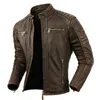 Men's Natural Leather Jacket First Layer Calfskin Stand Collar Motorcycle Jacket Retro Brown Cowhide Jacket Men's Biker Clothes 240126