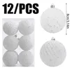 Party Decoration 12st Christmas Hanging Ball Ornaments Pre-strängade plastbollar Sakvattfast fat packad Xmas bordsskiva träddekor