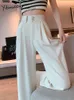 Yitimuceng Witte Pakken Broek 2023 Wijde Pijpen Hoge Taille Koreaanse Mode Rechte Broek Whit Riem Elegant Casual 240202