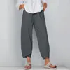 Calças femininas mulheres algodão linho harem vintage impresso perna larga calças casuais bolsos sólidos harajuku cintura alta baggy joggers