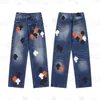 2024 New Fashion Hearts Herren Sanskrit Cross Jeans Designer Make Old Washed Ch Gerade Hosen Herz Brief Drucke Langer Stil Lila