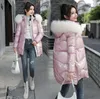 Women's Down Winter Jacket Women 2024 Female Parka Coat Mid Long Overcoat Hooded Warm Artificial Fur Collar Shiny Cotton Jackets