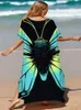 Mulheres Swimwear 2024 Impressão Maxi Vestido Batwing Manga Túnica Primavera Outono Praia Casual Plus Size Mulheres Beachwear Kaftan Cover-ups