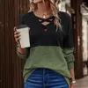 여성용 블라우스 통기성 v- 넥 탑 여성 긴 소매 티셔츠 컬러 블록 v 넥 소프트 스프링