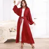 Ropa étnica Vestido musulmán islámico Mujeres Tallas grandes Casual con capucha Maxi con mangas de murciélago y cintura con cordón