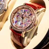 Armbanduhren Rotierende Kristall Melissa Damenuhr Japan Quarz Stunden Mode Armband Luxus Strass Leder Uhr Mädchen Geburtstagsgeschenk