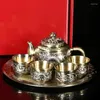 Juegos de té de estilo chino, juego de té de dragón y Fénix, adorno de regalo, plato de taza de alta gama Retro para el hogar