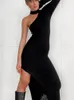 Vestidos casuais WannaThis malha um ombro elegante para mulheres encolher lado split sexy bodycon verão outono sólido y2k roupas