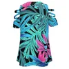 Women's T Shirts Tropical Neon Flower Pattern T-Shirt Summer Fashion Print Floral V-Neck Zipper Tshirt Hollow Pullover