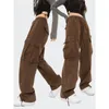 Pantaloni da donna stile giapponese moda cargo tasca grande strada casual sciolto tipo dritto gamba larga da donna ispessita