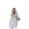 Venda quente inverno de pelúcia grosso 90 pato branco para baixo jaqueta feminina estendida na altura do joelho elegante casaco de pão solto