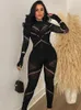 Weird Puss High Waist Women Jumpsuit Rhinestone Embellished Hollow Tight Elastic Sexy Fashion Girl Streetwear Y2K Bodycon 240202